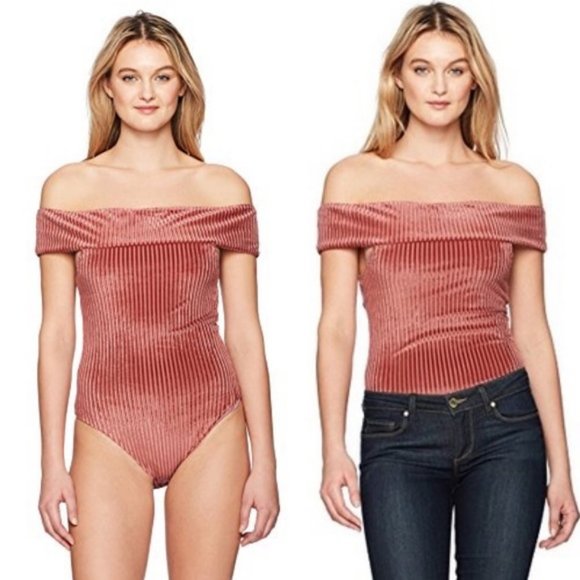 ASOS Minkpink Melody Ribbed Velvet Bodysuit Off Shoulder - Picture 2 of 8
